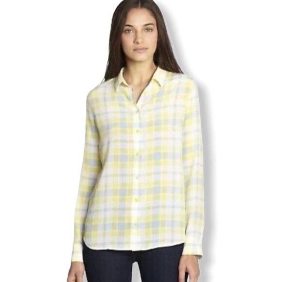 ** 𝅺EQUIPMENT Yellow Plaid Silk Button Up Blouse Size XS - Picture 1 of 7